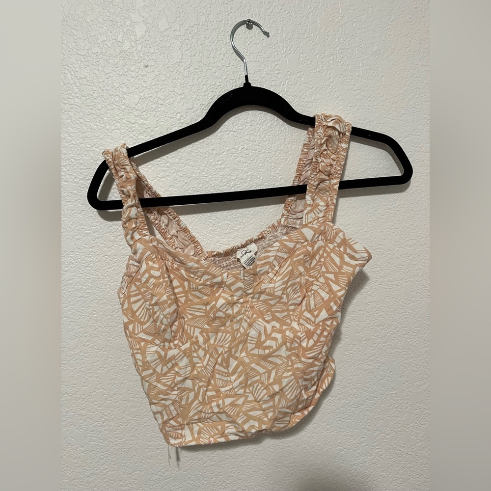 Cropped Corset Top, Peach/White, Size M